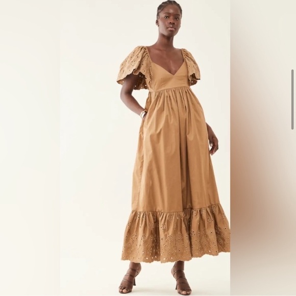 NWT En Saison Flutter Sleeves Eyelet Maxi Dress in Natural - Picture 5 of 13